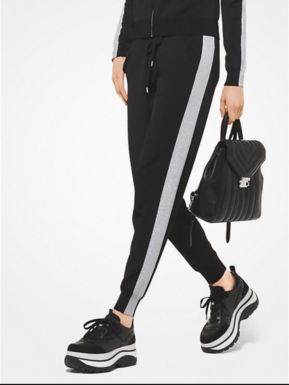 2 Piece Michael Kors Signature Logo T Shirt Jogger Sweatpant Set Black White M - Picture 2 of 16